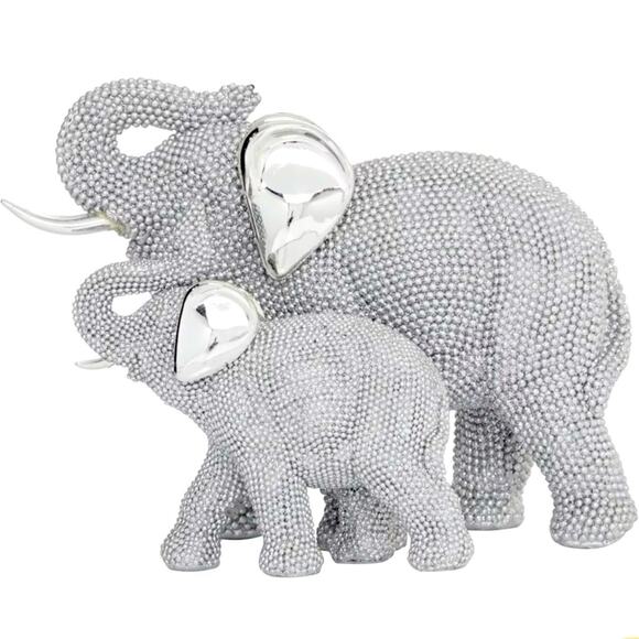 Litton Lane Elephant Sculpture 7 in x 9 in Silver Solid Polystone Glam - Picture 1 of 3